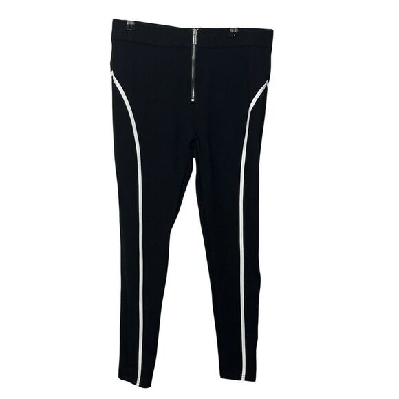 Maniere De Voir Trim Leggings Black Women’s Size 14 High Rise Zip Compression - Picture 2 of 12